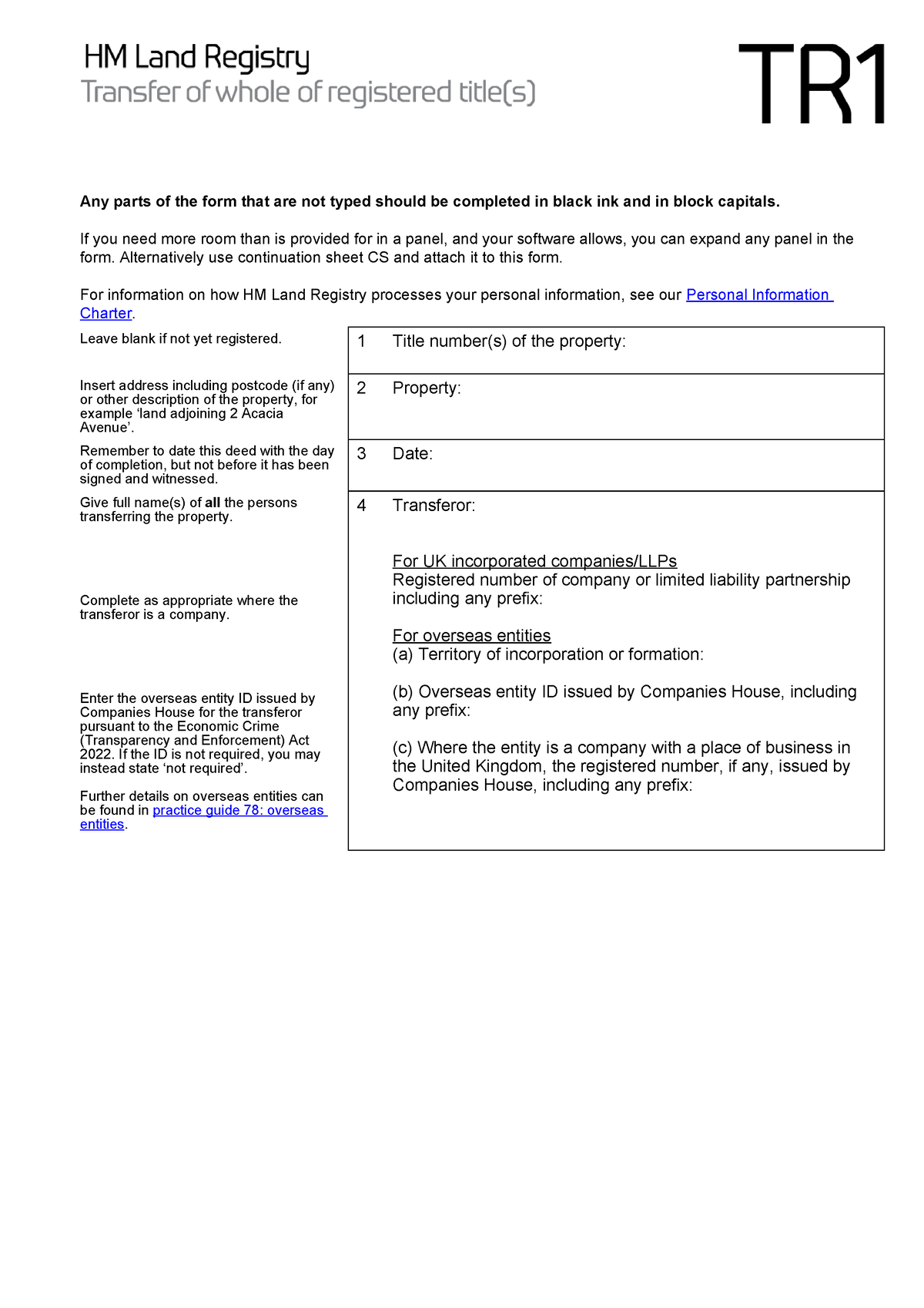 TR1 Blank - TR1 form - Any parts of the form that are not typed should ...