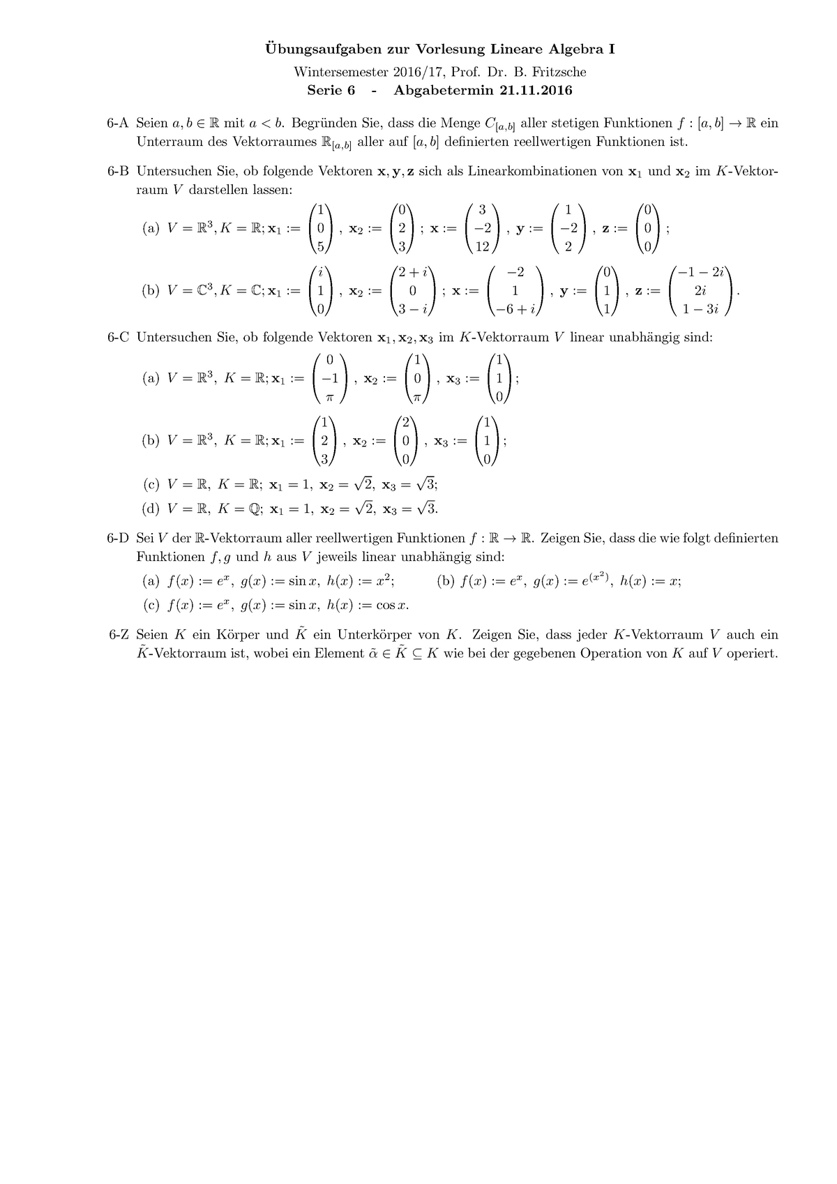 21 11 16 Ubungen Lineare Algebra I Studocu