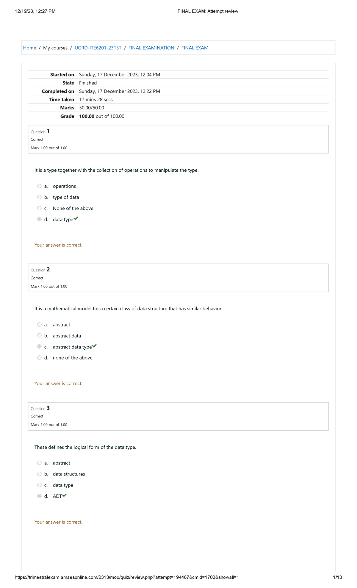 Data Structures And Algorithms Exam - Home / My Courses / UGRD-ITE6201 ...