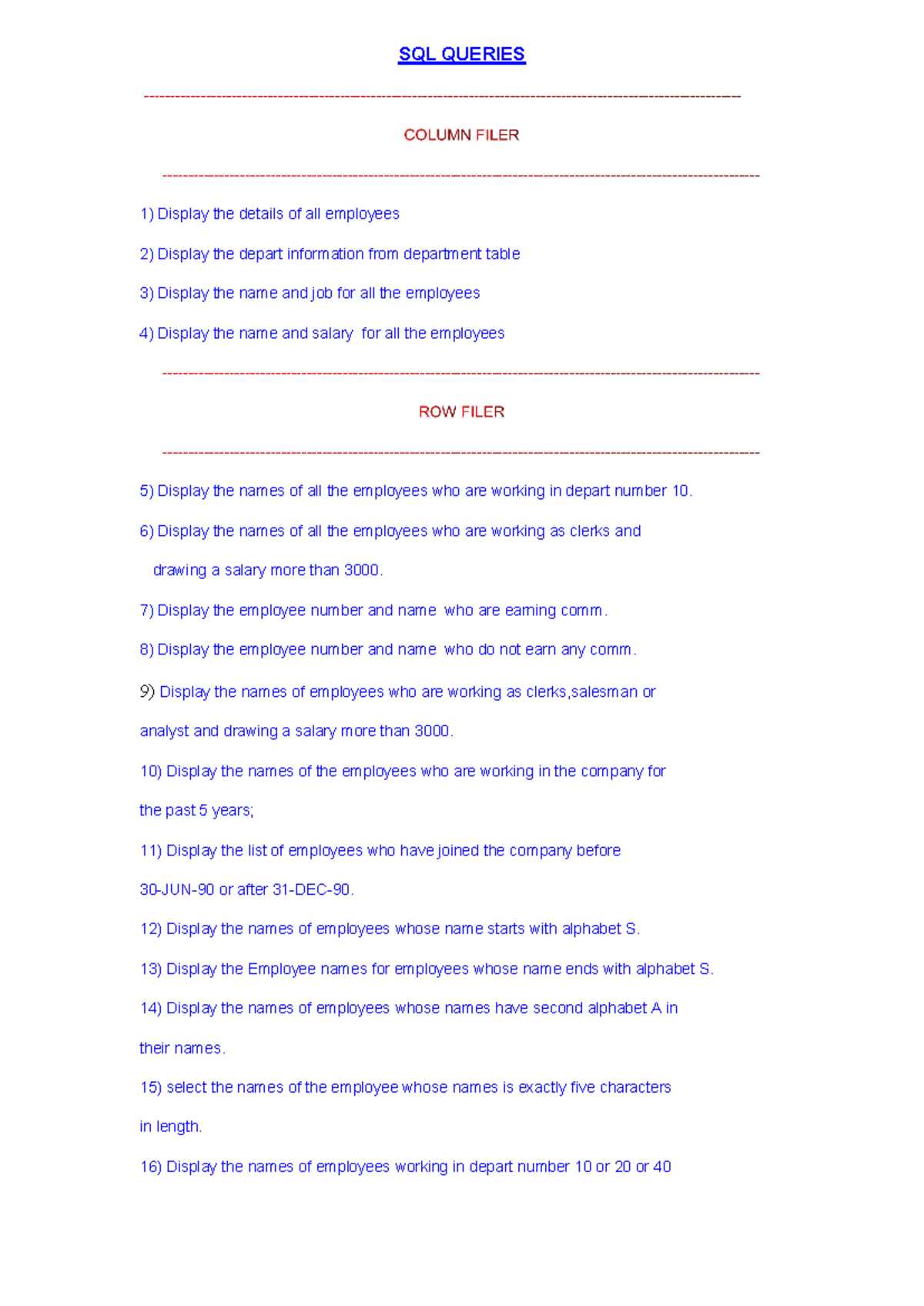 50 sample sql queries question sql queries display the details of