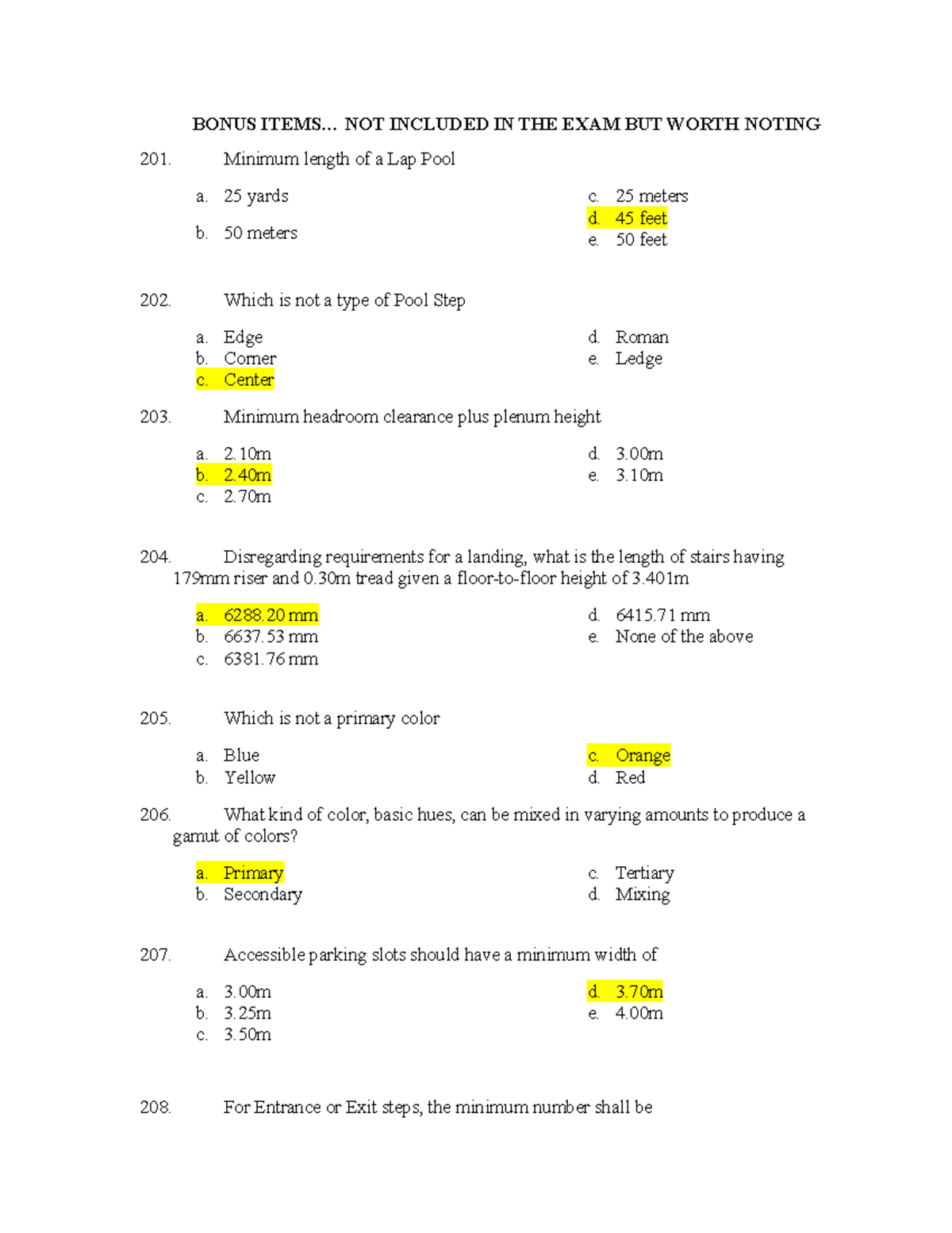 DAY 2 Architectural Design and Site Planning Bonus Questions BONUS ITEMS... NOT INCLUDED IN