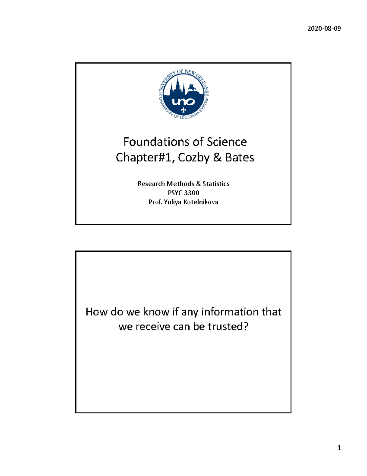 Lecture2 foundations of science Foundations of Science Chapter1