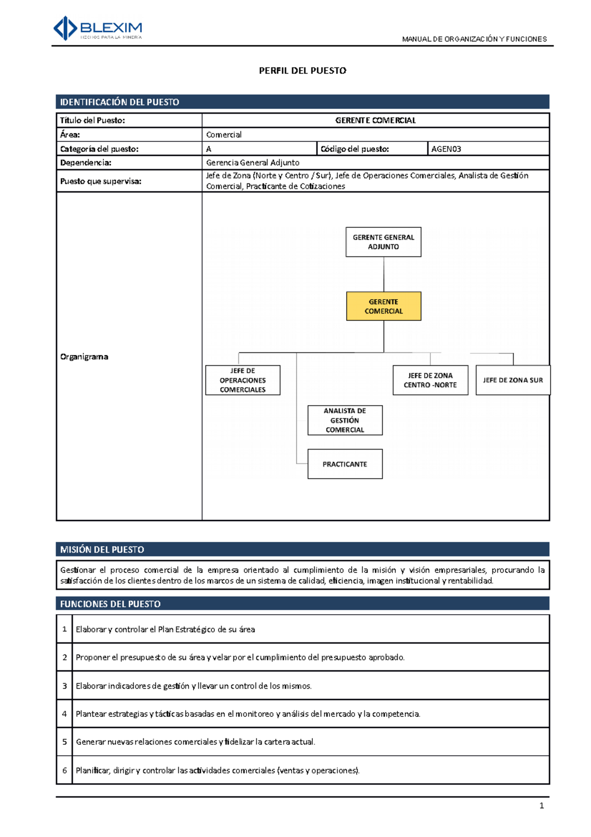 Gerente Comercial Ficha formato de un