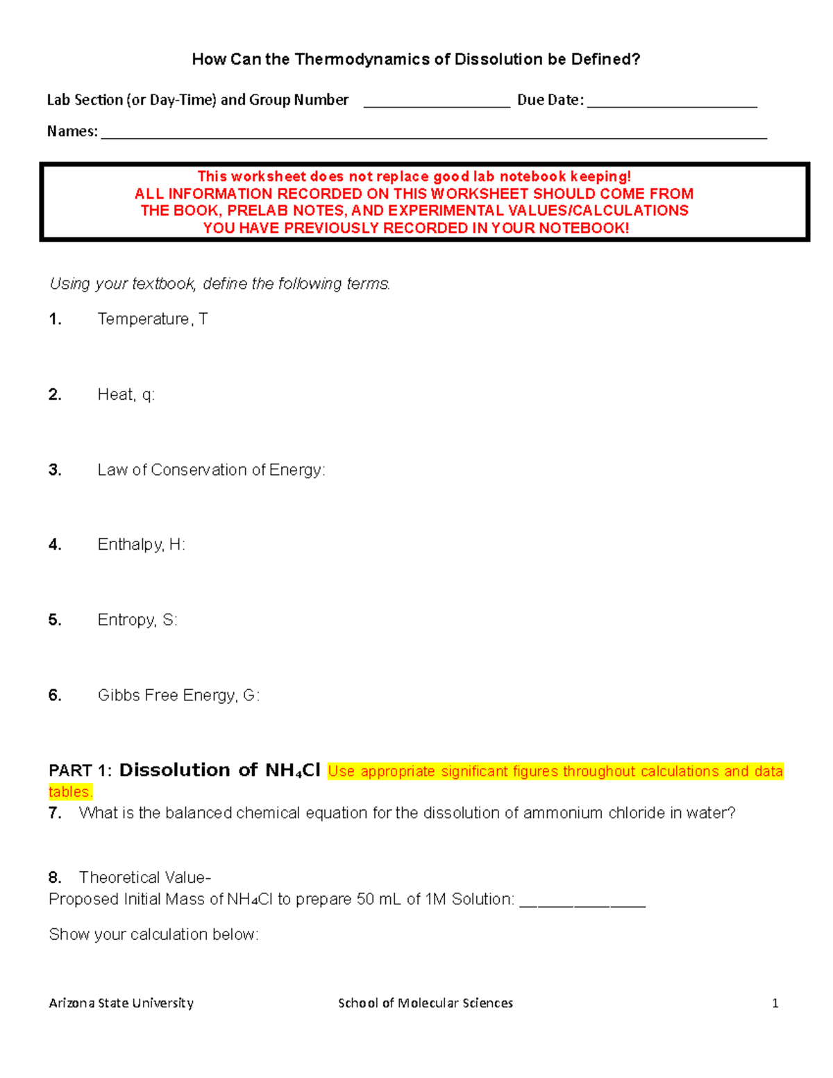 Thermodynamics Worksheet Summer 2022 How Can the Thermodynamics of