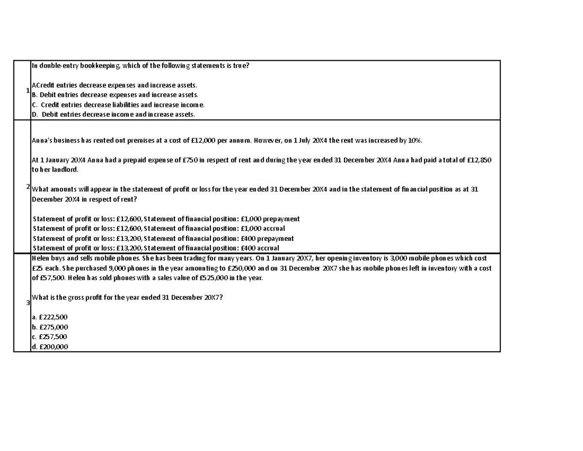 1-30 - dhsyagfh - 1 In double-entry bookkeeping, which of the following ...