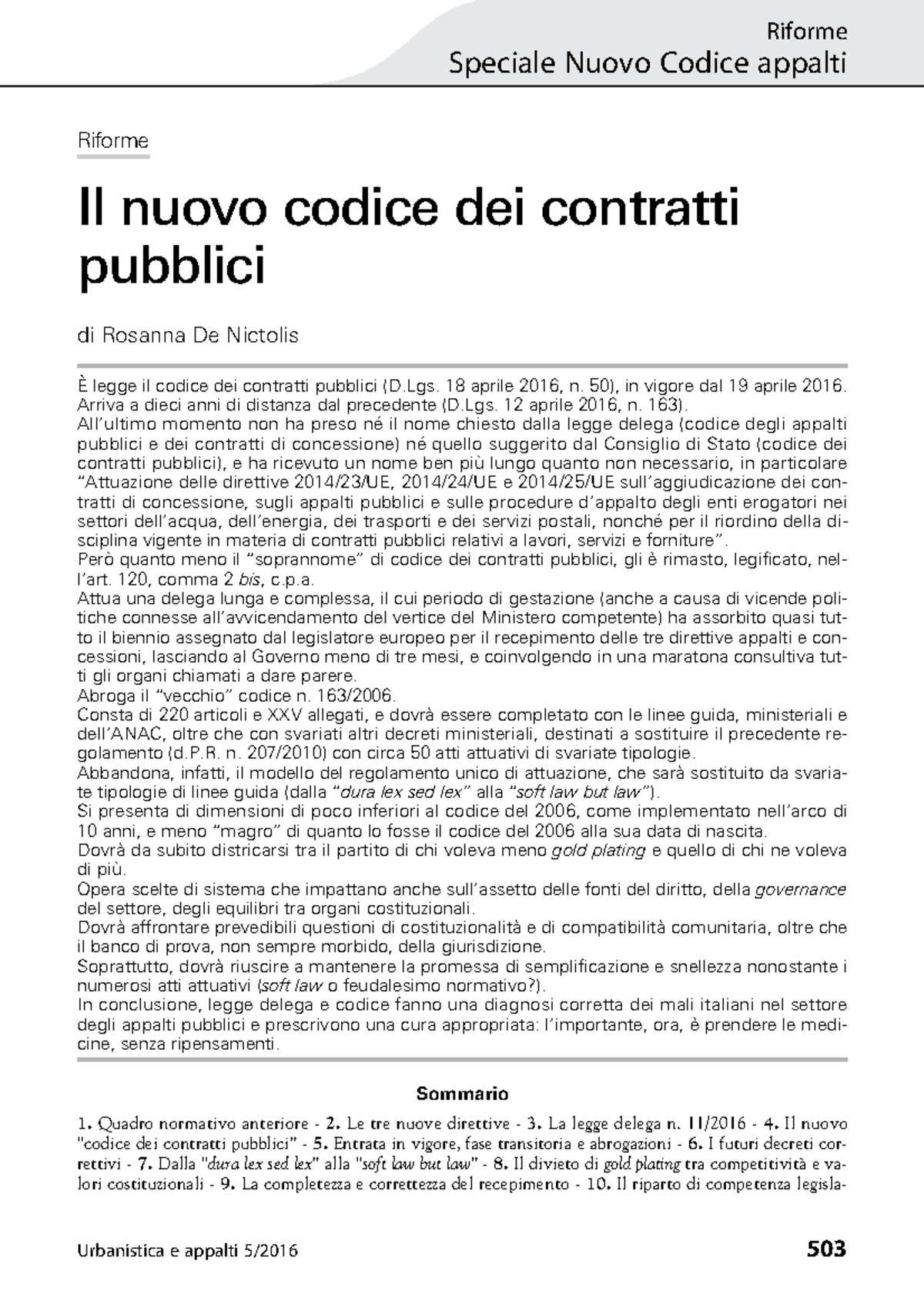 Riassunto codice appalti Riforme Speciale Nuovo Codice appalti