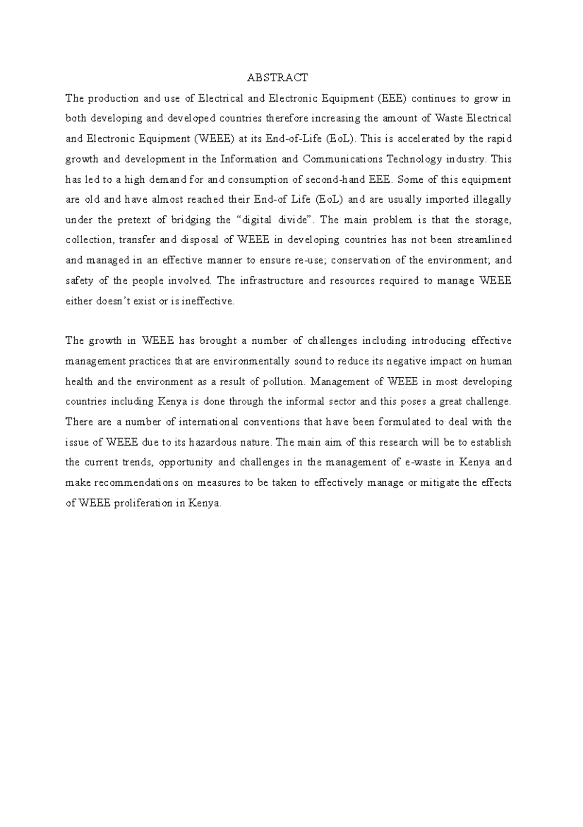 Abstract - ABSTRACT The production and use of Electrical and Electronic ...
