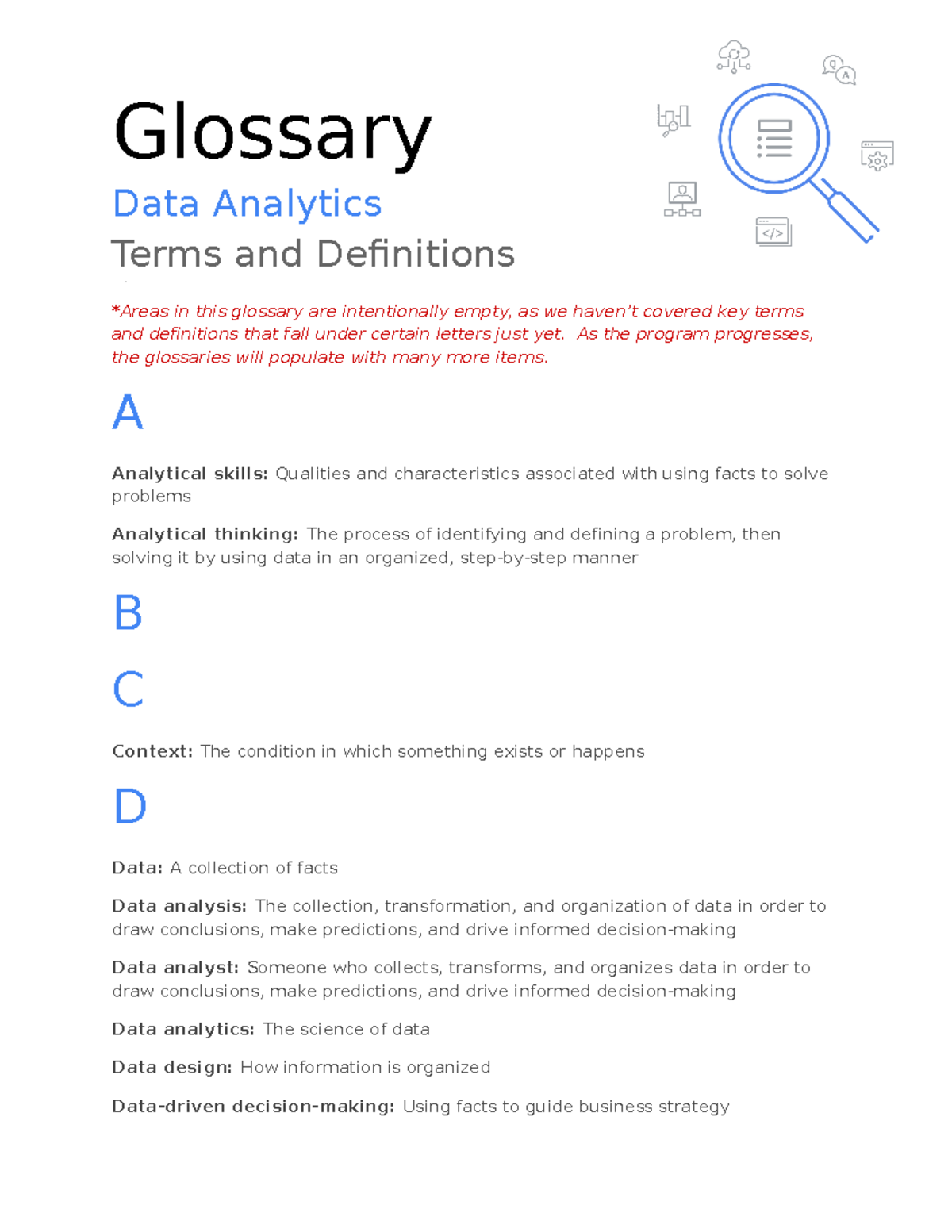 Basic da definitions - Glossary Data Analytics Terms and Definitions ...