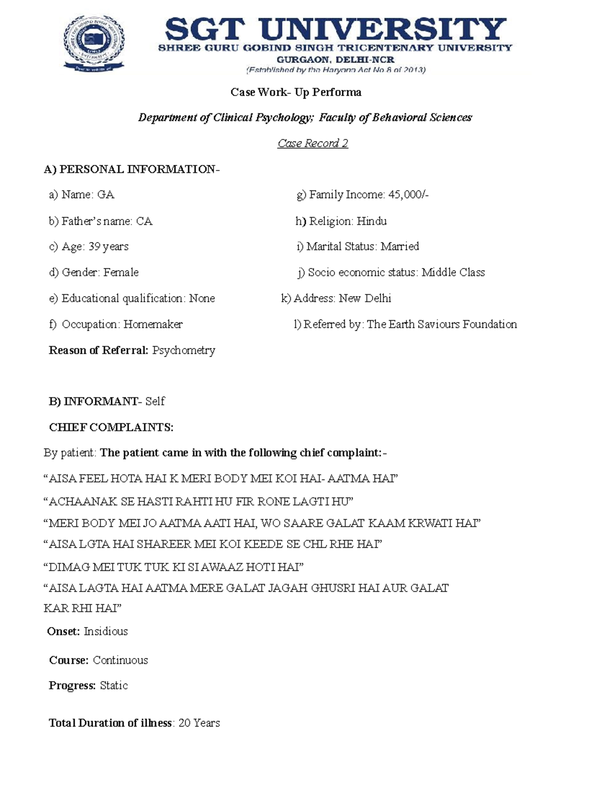 Case Work 2 - Ghjctumbcf - Case Work- Up Performa Department of ...