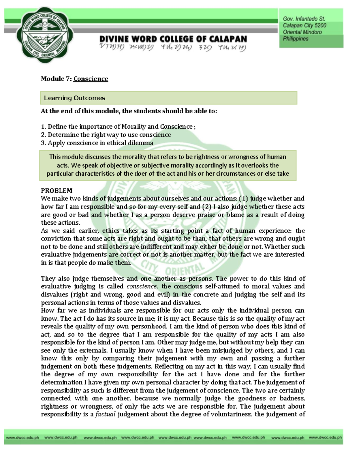 Conscience - about the ethics, personalities of a human conduct ...