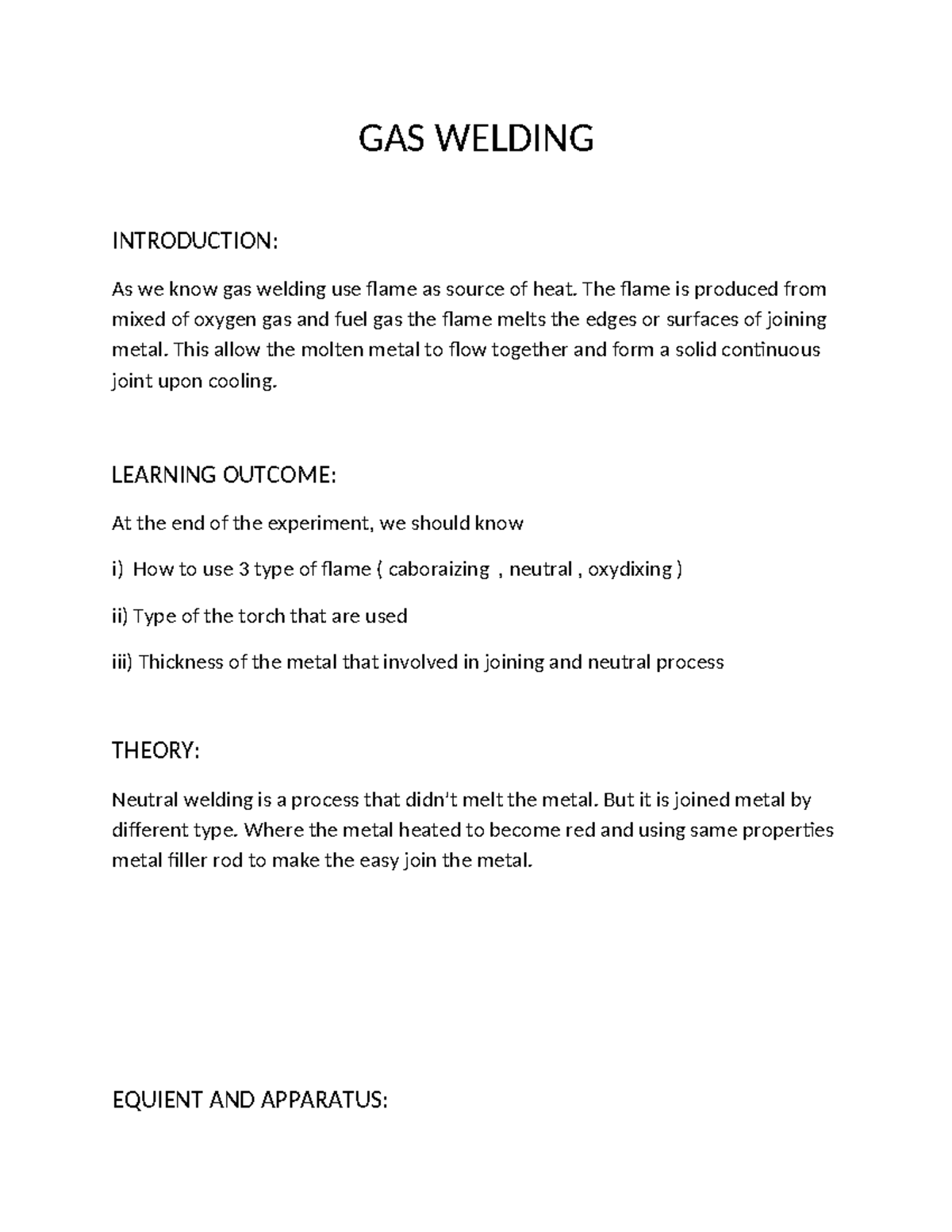 84912117 Gas Welding Report GAS WELDING INTRODUCTION As we know gas