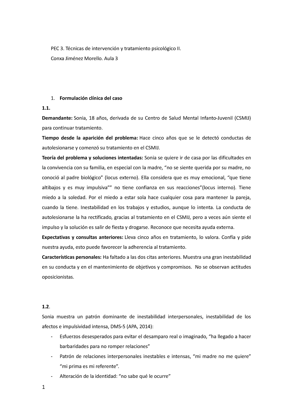 Pec3 Conxa Jiménez Morello Pec 3 Técnicas De Intervención Y Tratamiento Psicológico Ii Conxa 2091