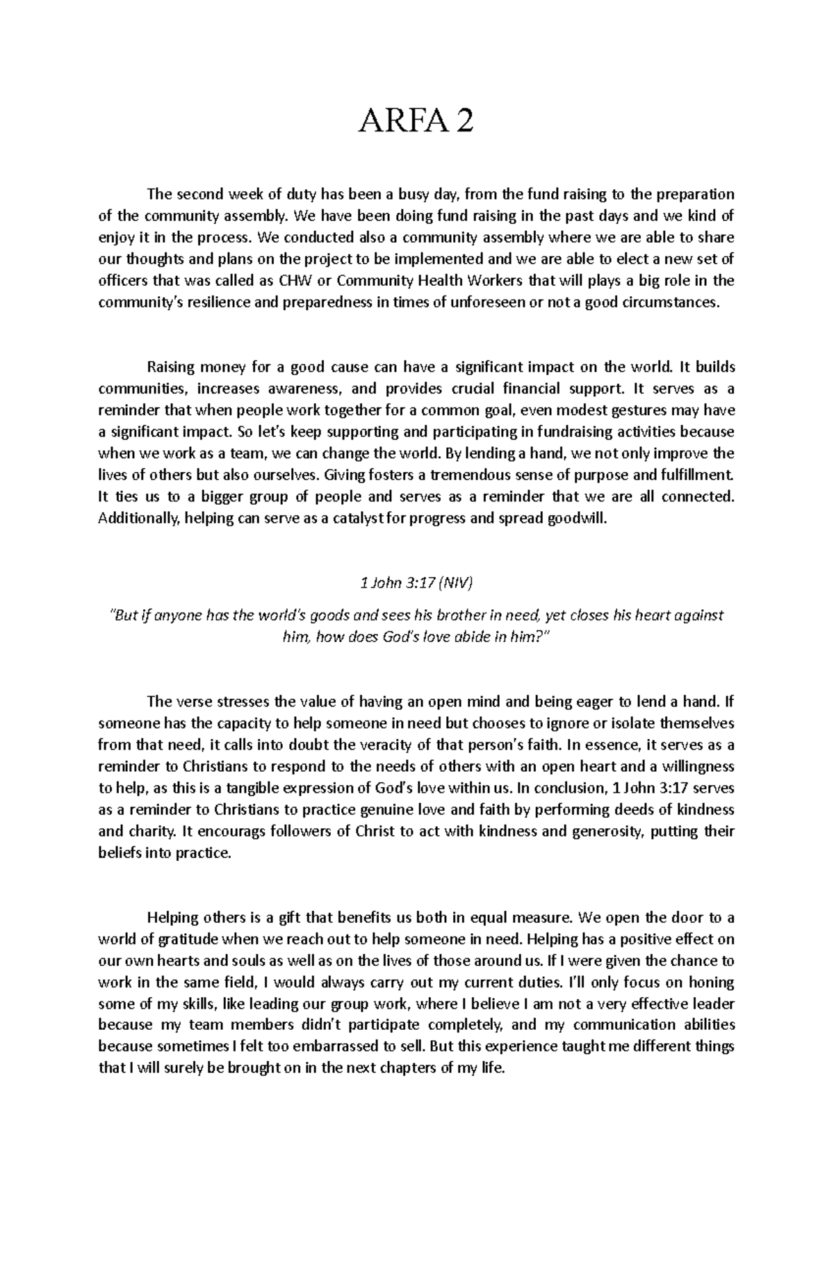 ARFA-2- Samontina - Just a simple reflection essay - ARFA 2 The second ...