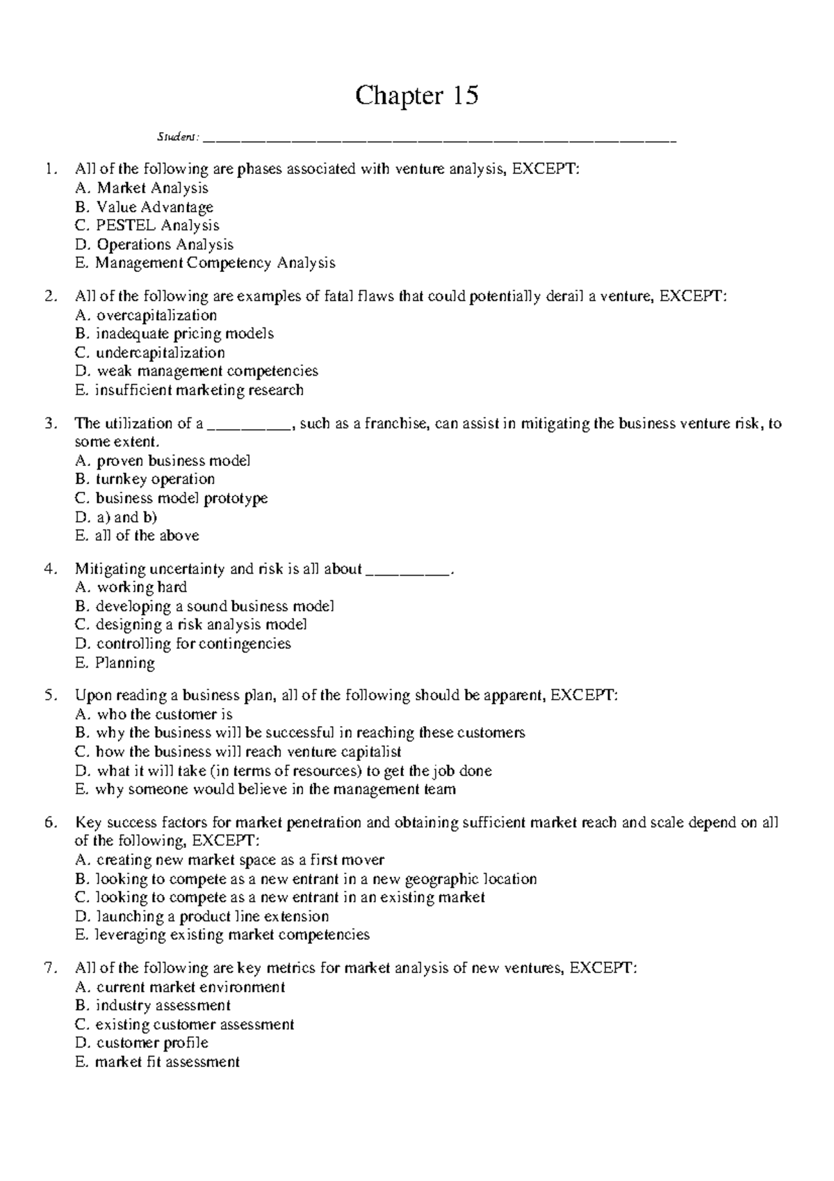 Chapter 15 - Exam Bank Ch:15 - STEN1000 - U Of W - Studocu