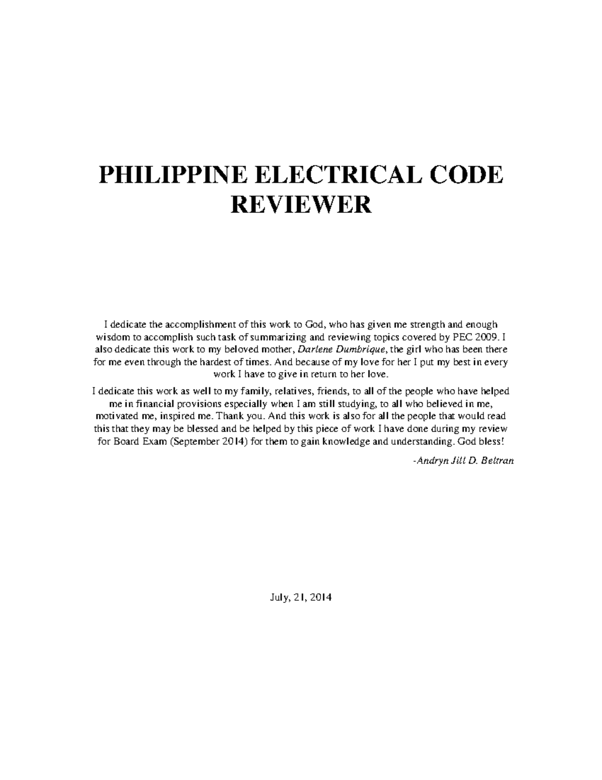 Pecreviewerby Andryn Jill Beltran - PHILIPPINE ELECTRICAL CODE REVIEWER