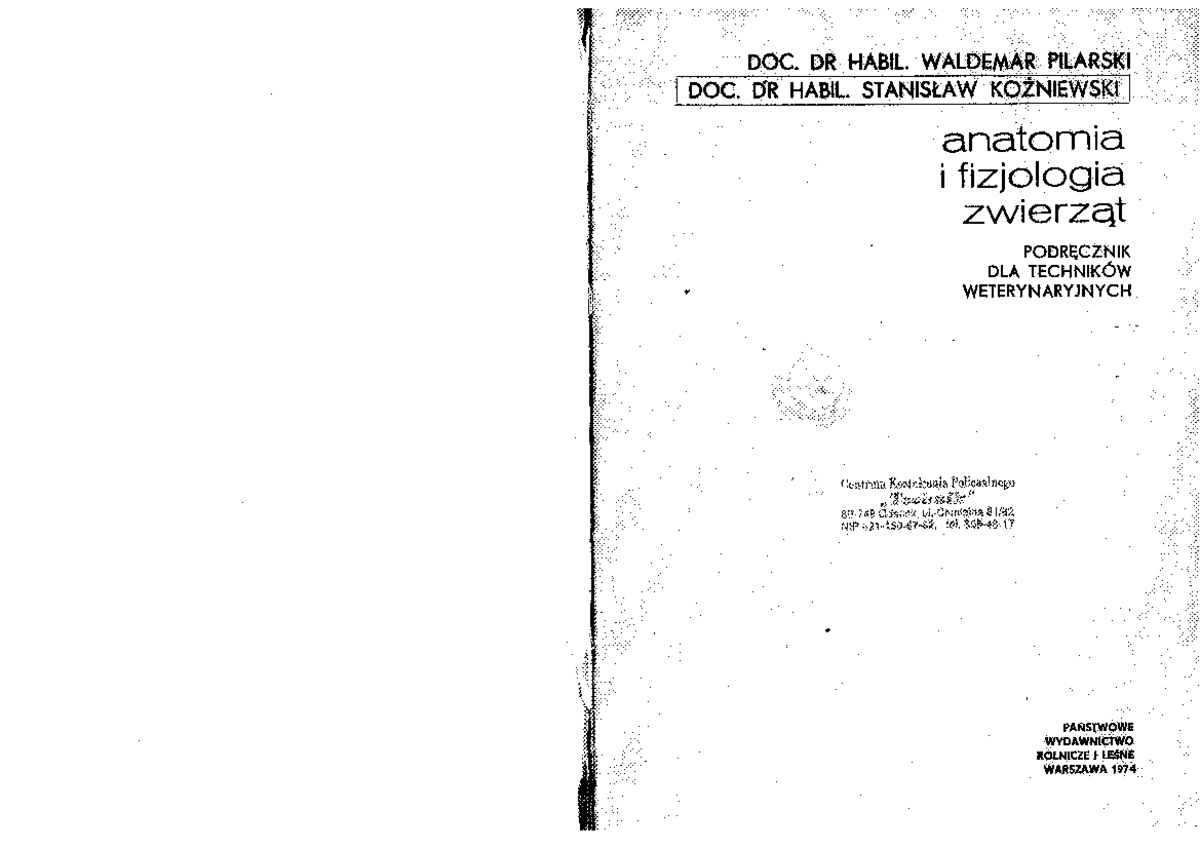 Anatomia i fizjologia zwierząt - DOC. DR HABIL. WALDEMAR PILARSKI DOC