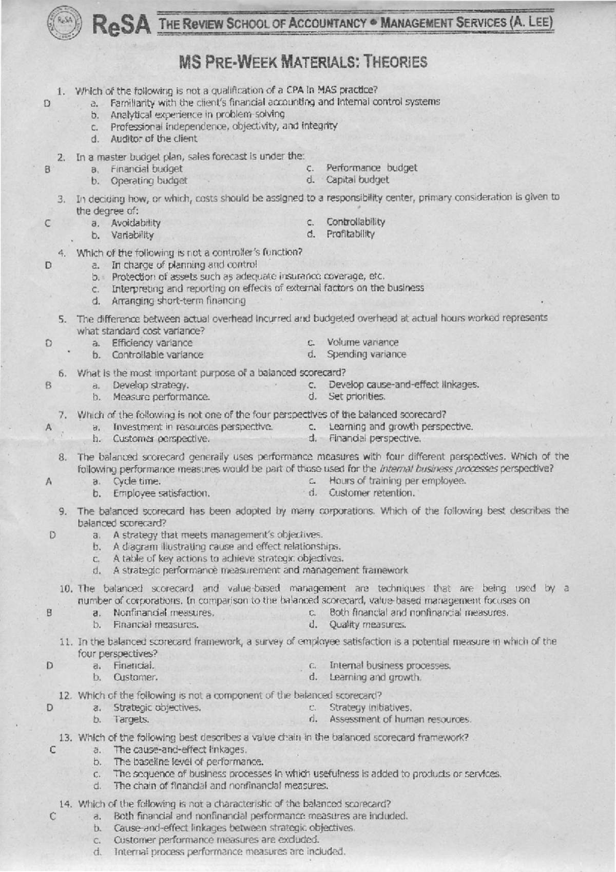 Practice Material about MAS - Practice Material about MAS - Accountancy ...