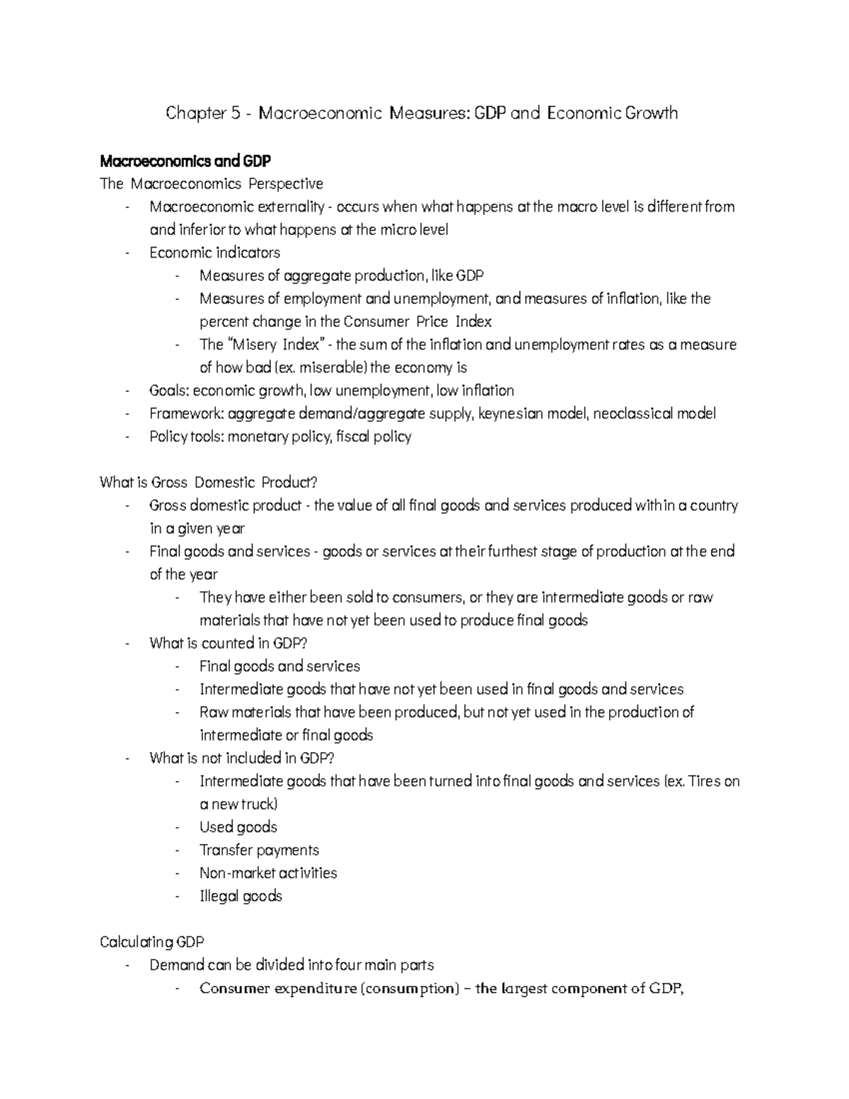 Chapter 5 - Macroeconomic Measures GDP and Economic Growth - ECO 102 ...