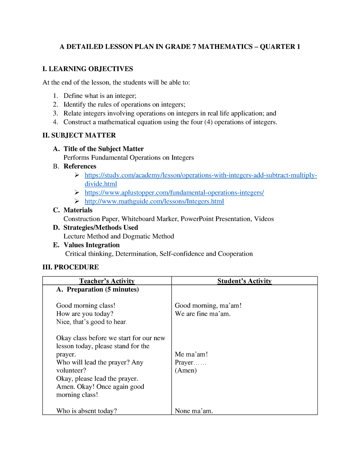 Detailed Lesson in Grade 7 - A DETAILED LESSON PLAN IN GRADE 7 ...