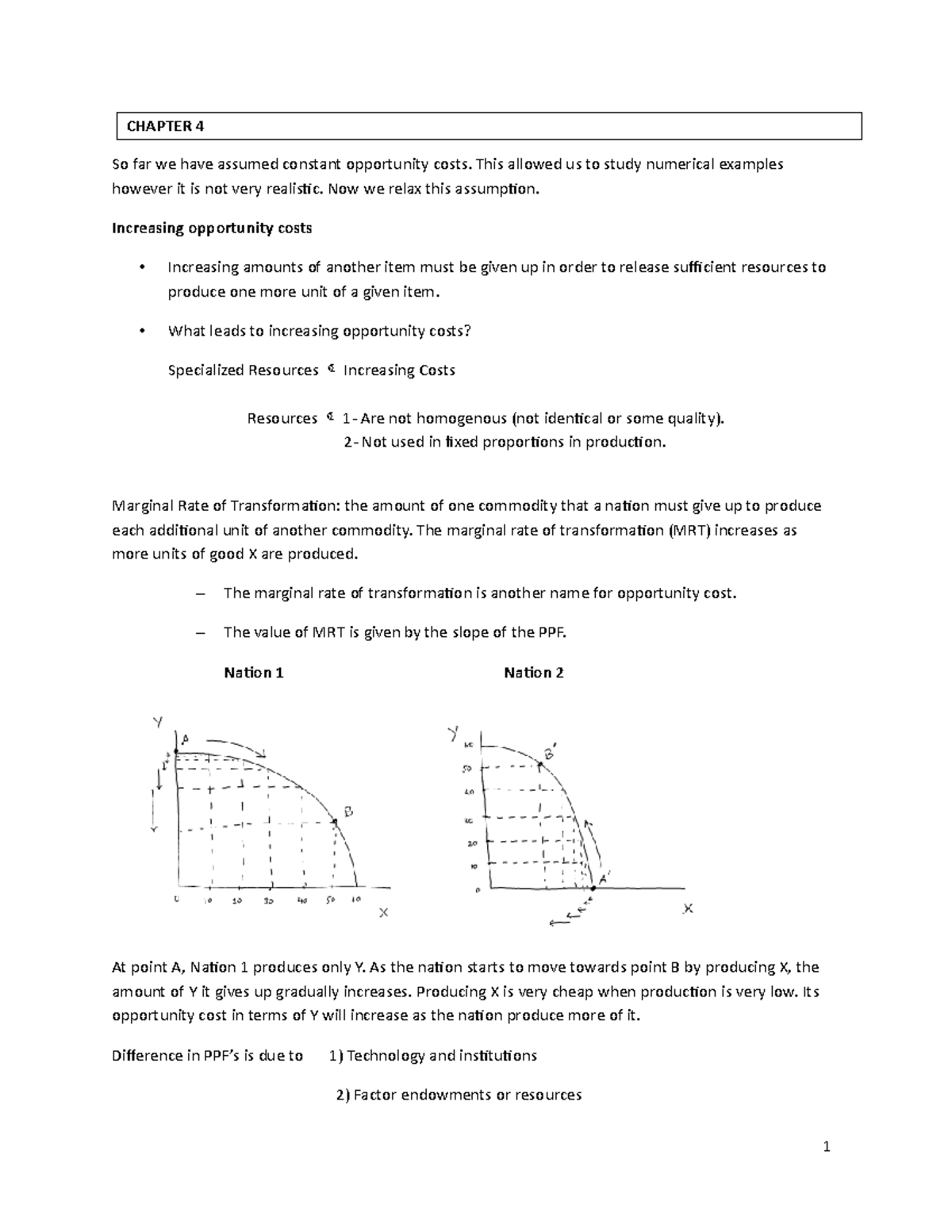 Chapter 4 W - 1 CHAPTER 4 So far we have assumed constant opportunity ...