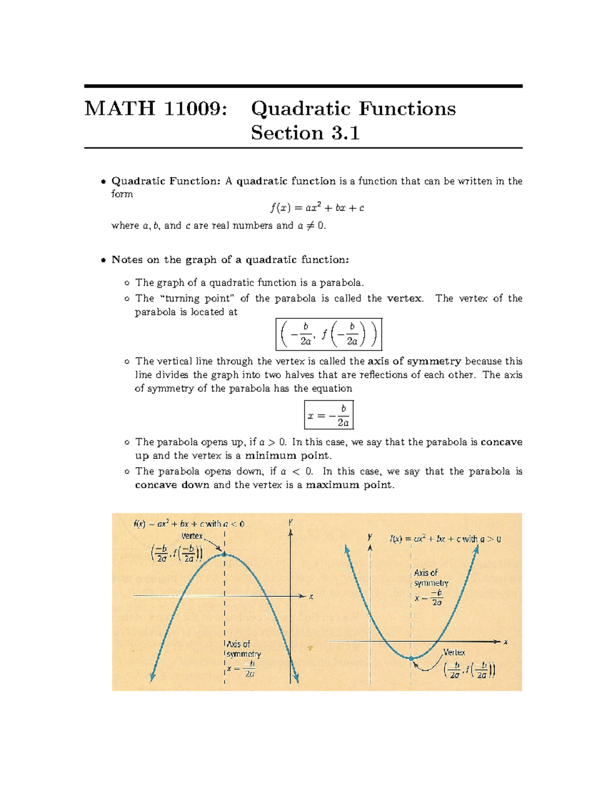 Quadratic functions - Section 3. Quadratic Function:Aquadratic ...