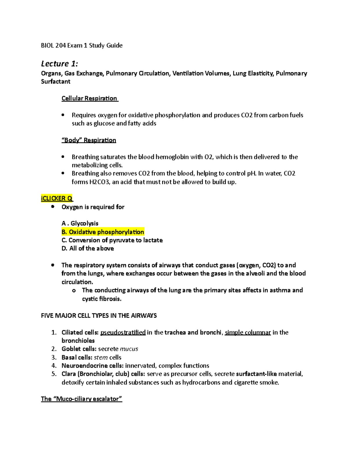 BIOL 204 Exam 1 Study Guide - BIOL 204 Exam 1 Study Guide Lecture 1 ...