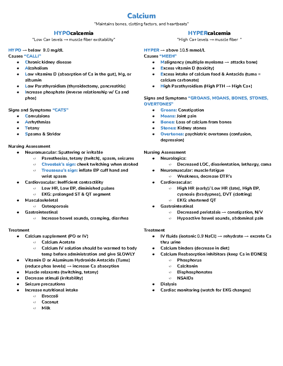 Hypo Hypercalcemia - Calcium “maintains Bones, Clotting Factors, And 