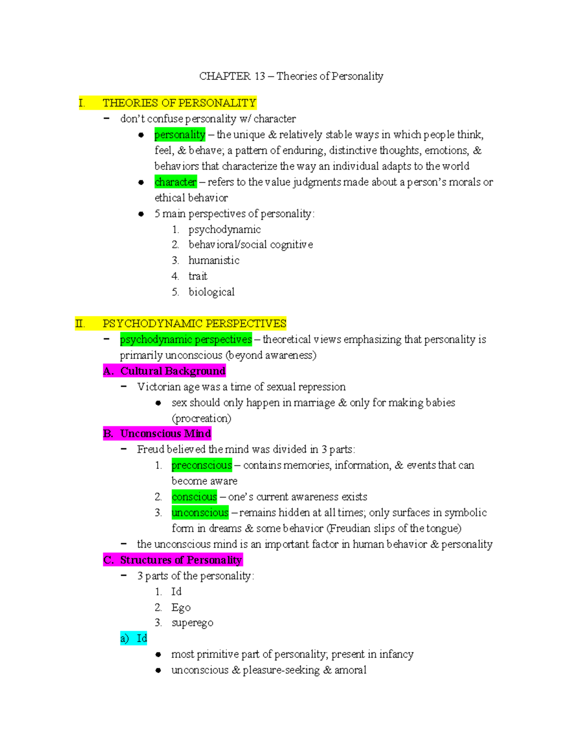 Ch 13 Theories Of Personality Chapter 13 Theories Of Personality I Theories Of Personality 7799