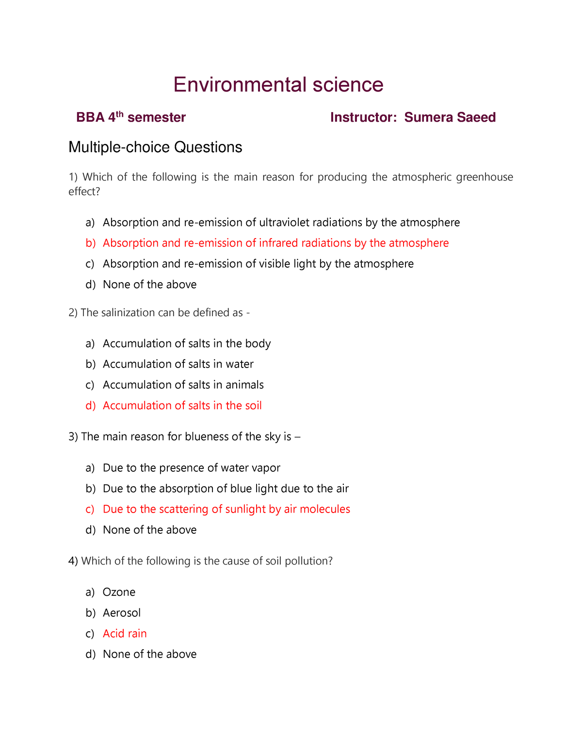 Environmental Science Mcq's - Environmental Science BBA 4th Semester ...