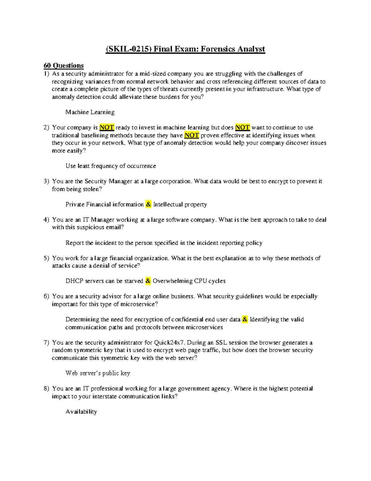 Skillsoft Forensics Analyst Final Exam (SKIL0215) Final Exam