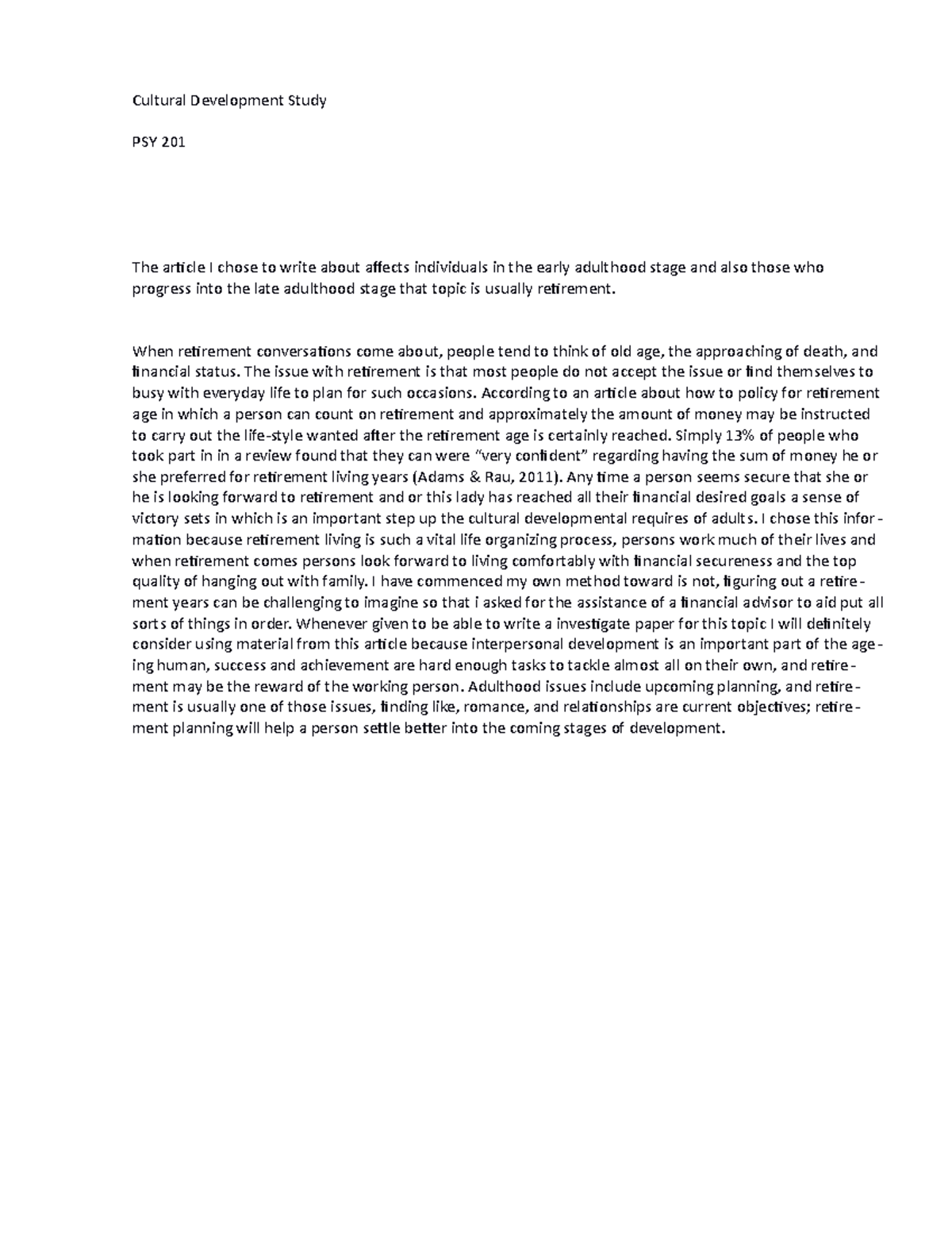 PSY 201 Social Development Research (2)1 - Cultural Development Study ...