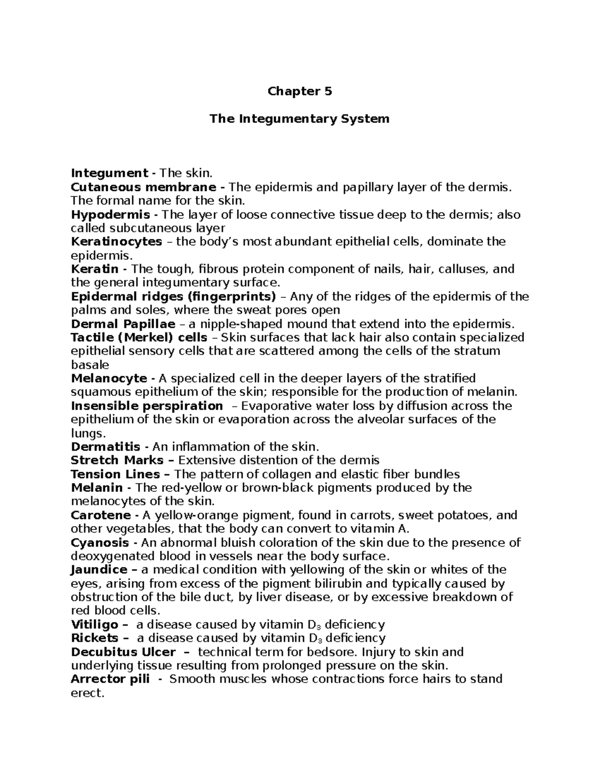Tiff Chapter 5 - Lecture notes 1 - Chapter 5 The Integumentary System ...