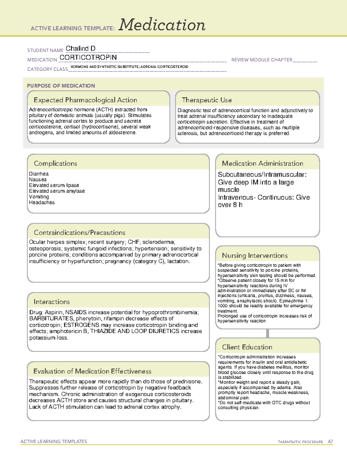 Corticotropin - Adrenocorticophic Hormone (ACTH) - ACTIVE LEARNING ...