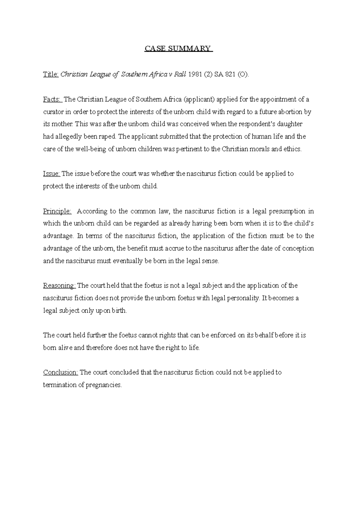 Christian League V RALL Case Summary - CASE SUMMARY Title: Christian ...