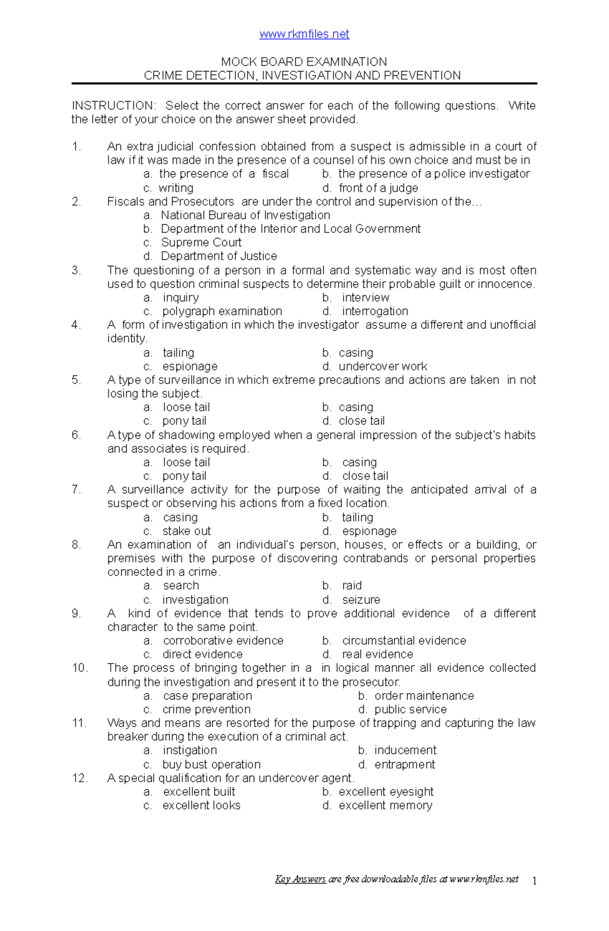 Criminal Detection Investigation And Prevention - Rkmfiles MOCK BOARD ...