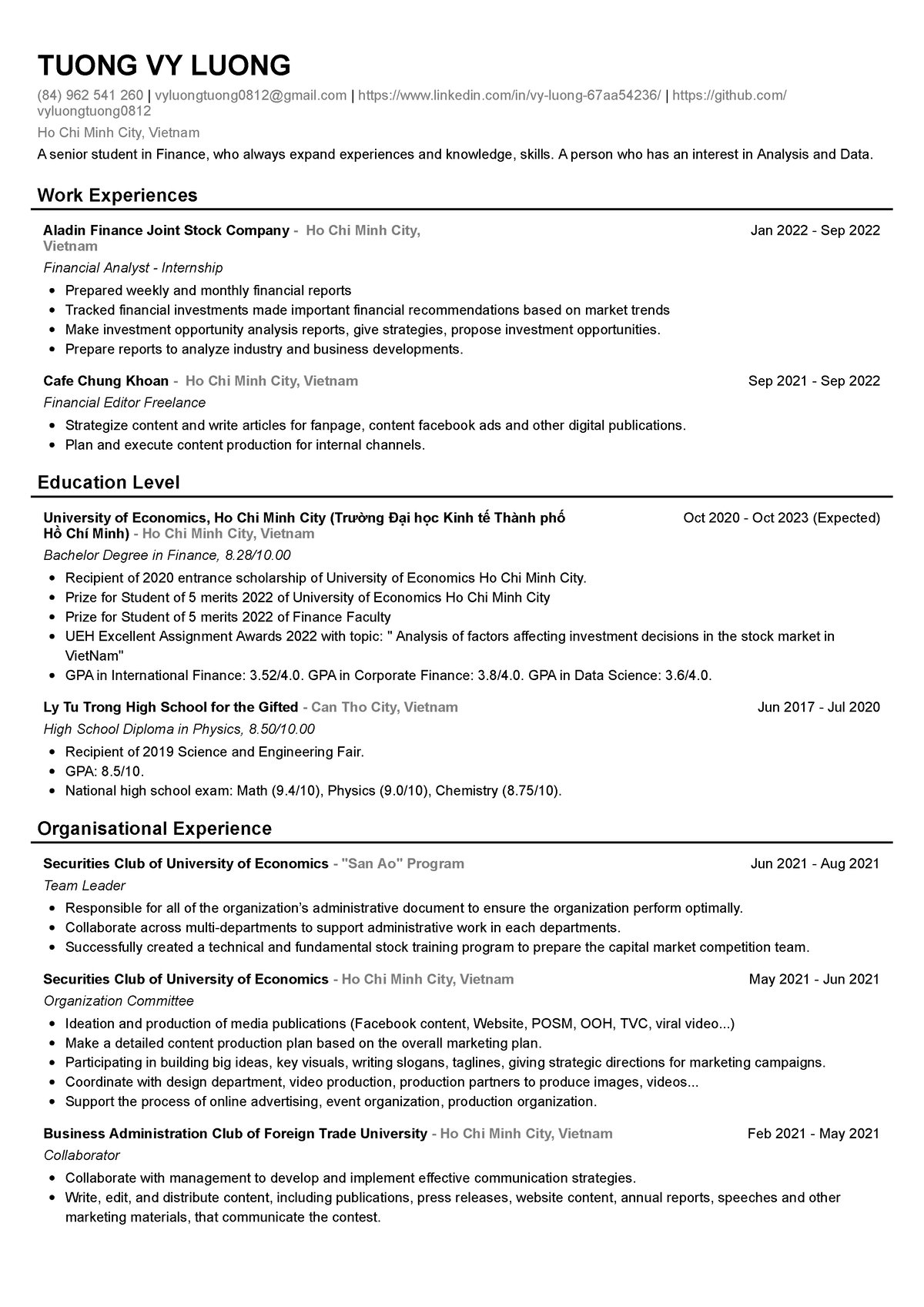 Tuong Vy Luong resume - Nothing - TUONG VY LUONG (84) 962 541 260 ...