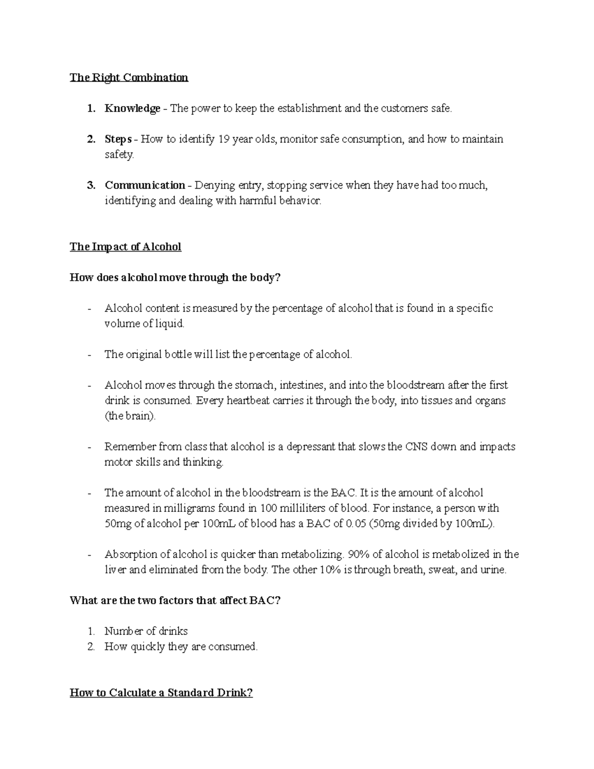 Smart Serve Notes The Right Combination Knowledge The power to keep