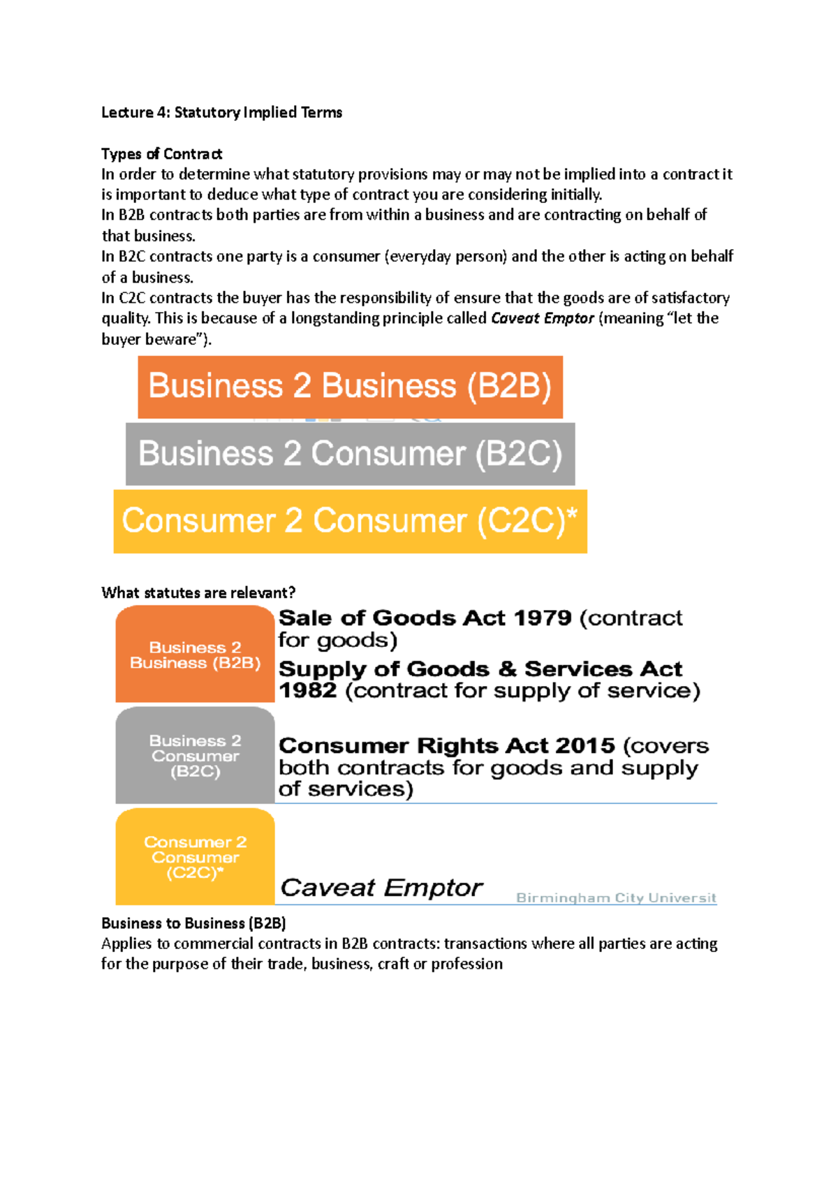 Lecture 4 6 Notes Lecture 4 Statutory Implied Terms Types Of
