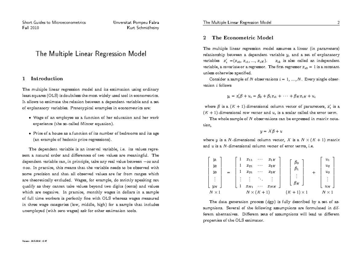 Ordinary Least Squares For Multilinear Regression - Short Guides to ...