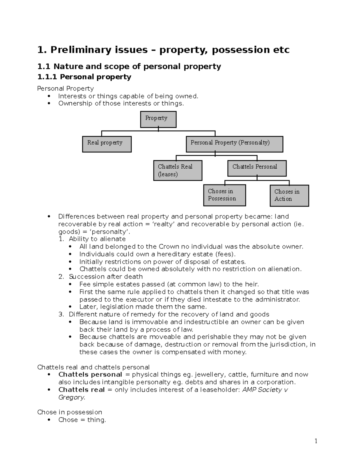 Lecture 1-7 Notes - 1. Preliminary issues – property, possession etc 1 ...