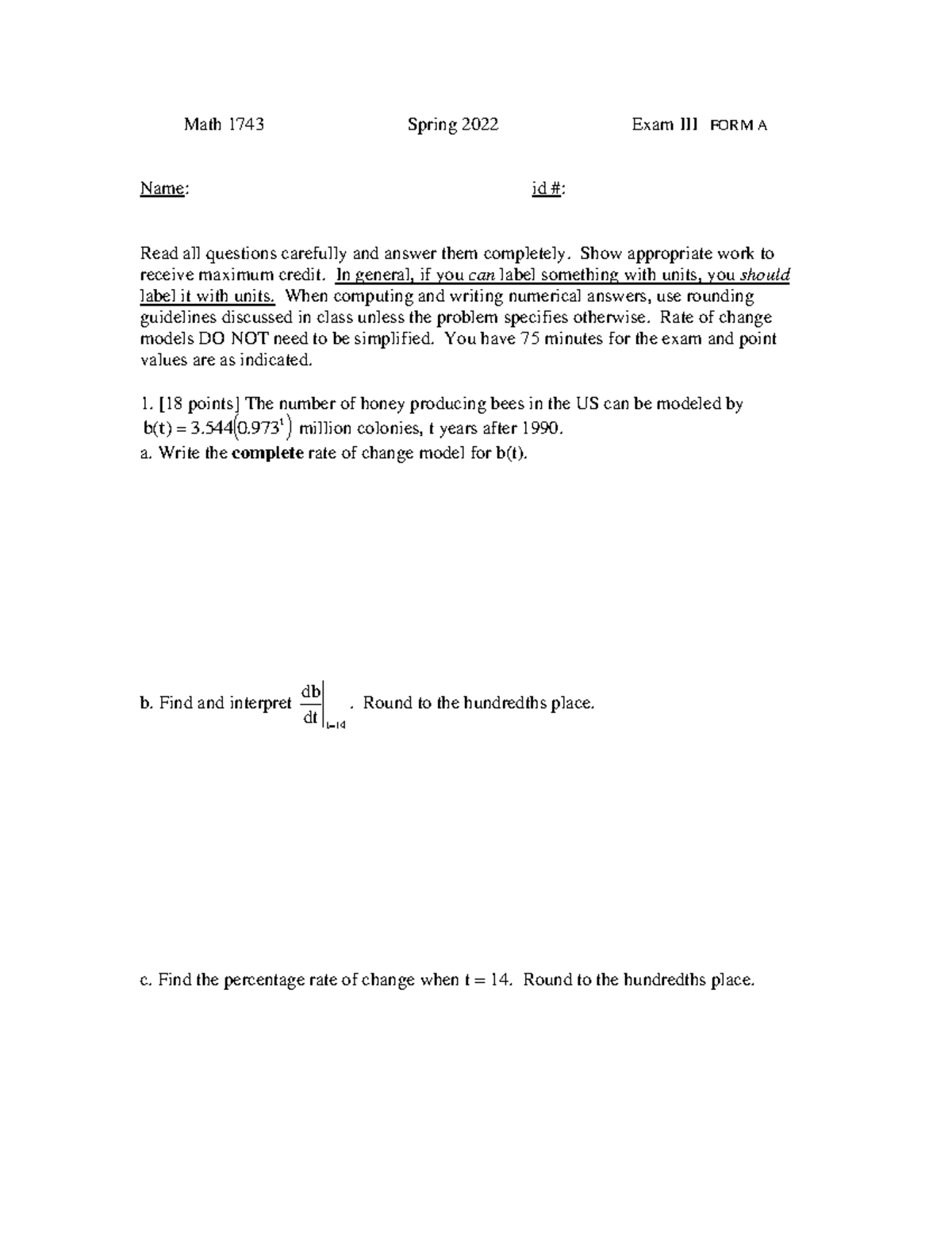 Math1743sp22exam3a - exam 3 key - MATH 1743 - University of Oklahoma ...