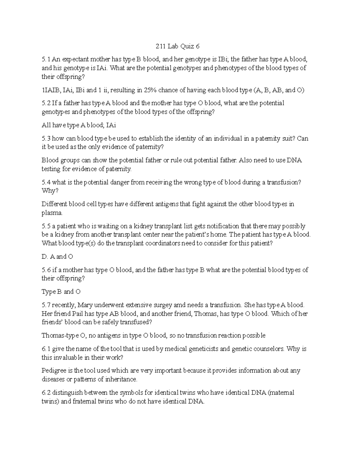 Biol 211 quiz 6 Laxmi SagwanBarkdoll 211 Lab Quiz 6 5 An expectant