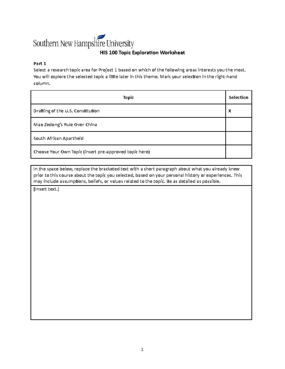 HIS 100 Topic Exploration Worksheet - HIS 100 Topic Exploration ...