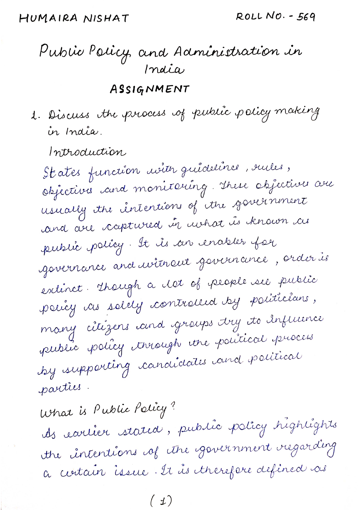 Public Policy Assignment - B.A (Hons.) Political Science - Studocu