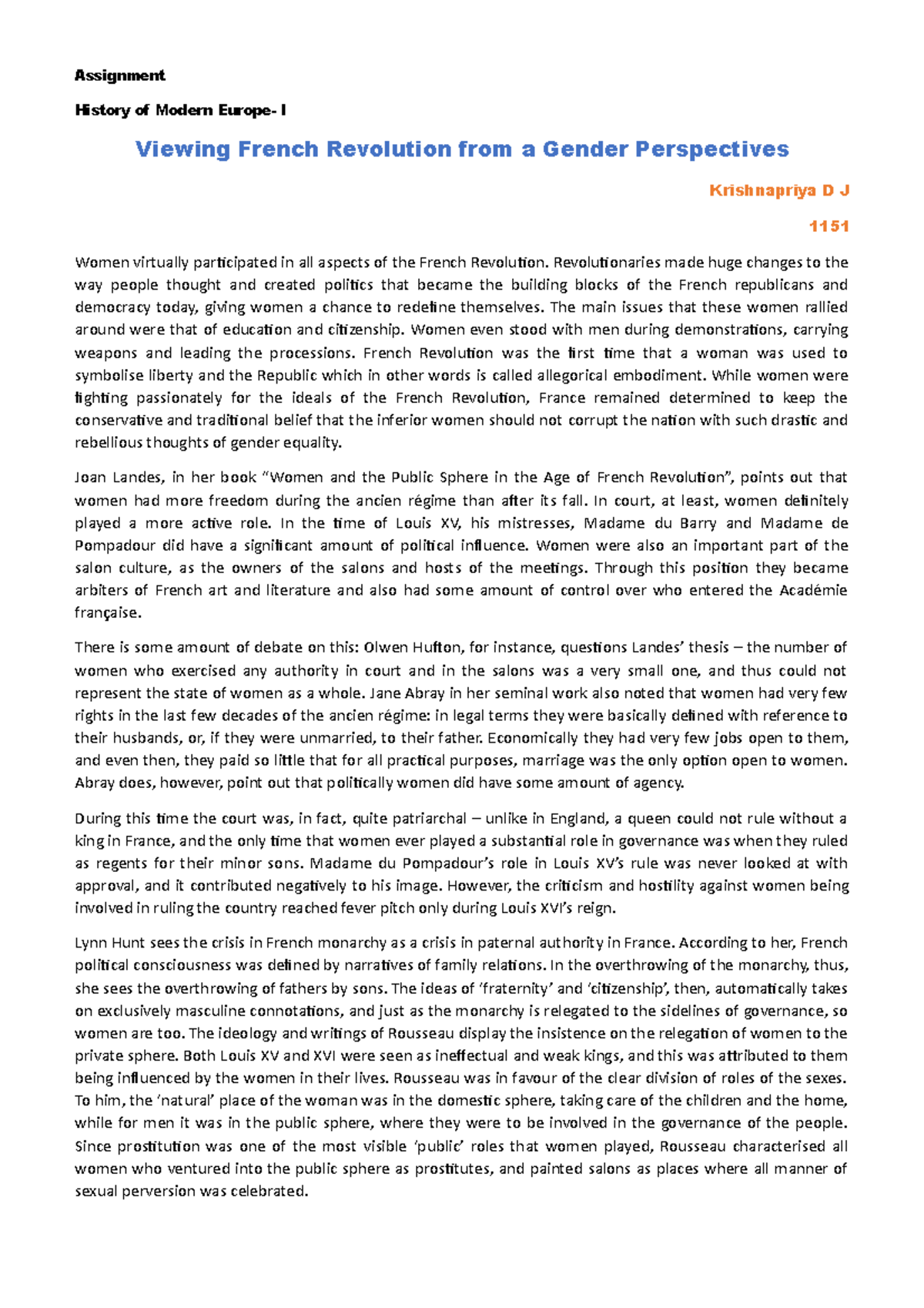 Gender and french revolution (Auto Recovered) - Assignment History of ...
