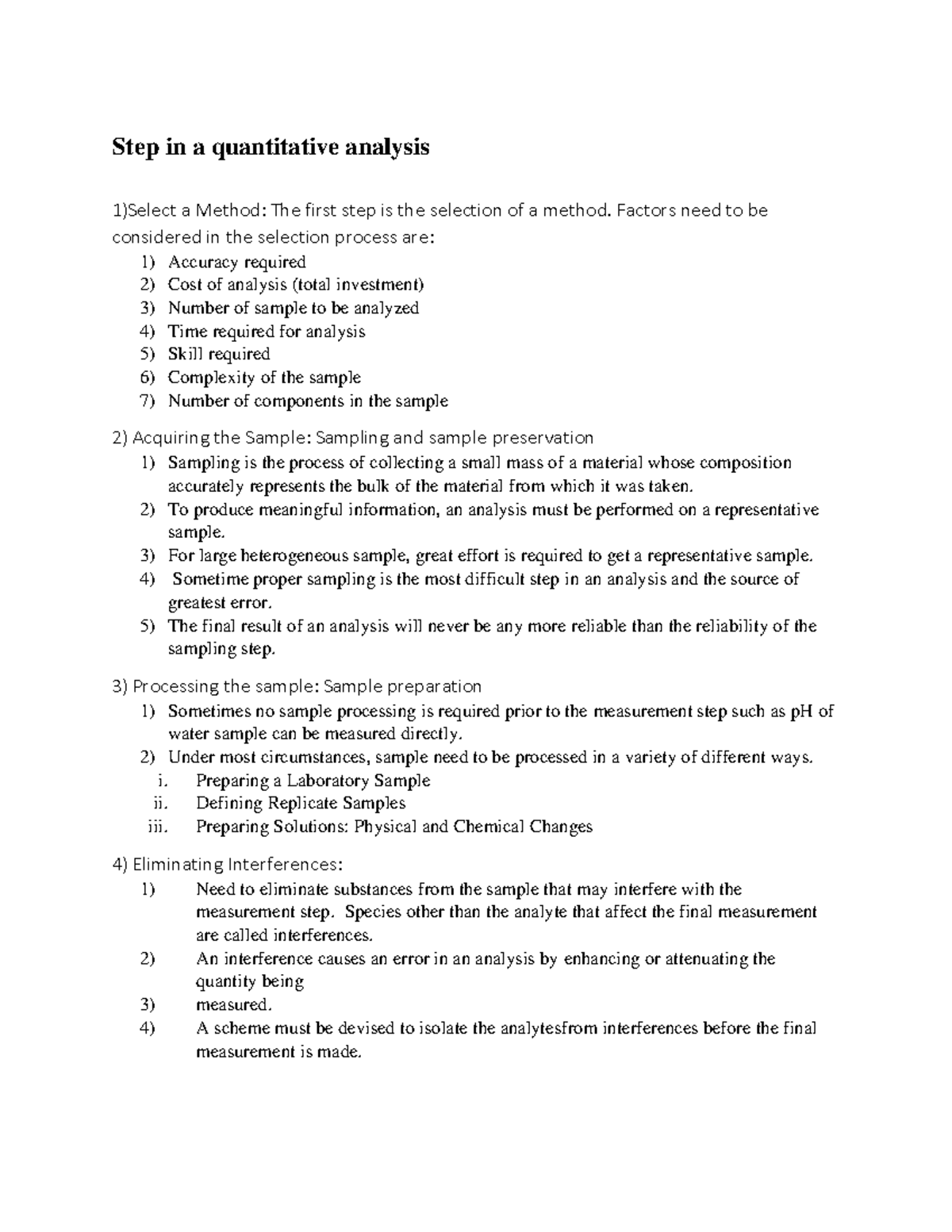 Chapter 1 Analytical Chem - Step In A Quantitative Analysis 1)Select A ...