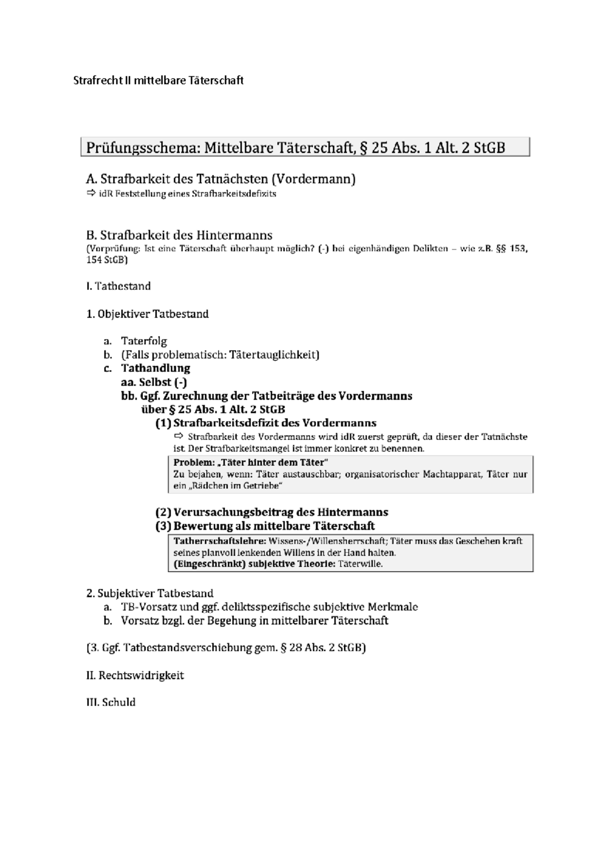 Strafrecht II mittelbare Täterschaft - Studocu