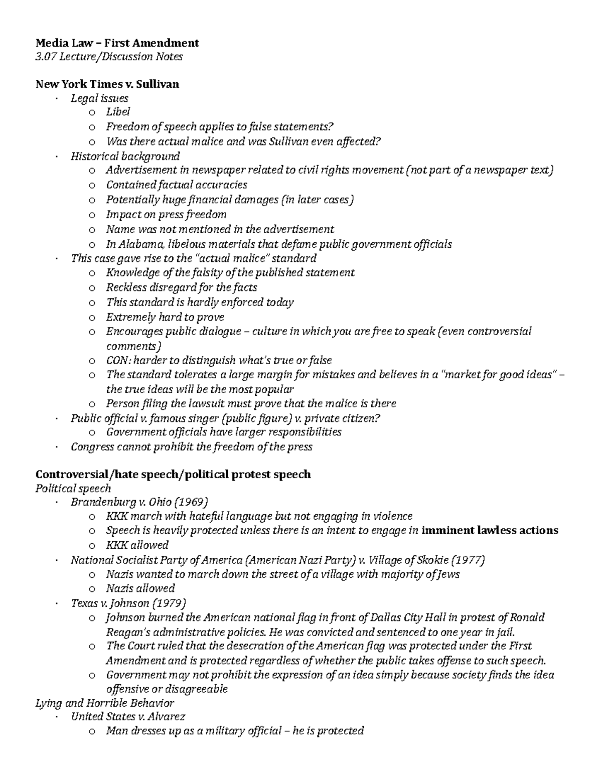 ML 3.07 (L) First Amendment - Media Law – First Amendment 3 Lecture ...
