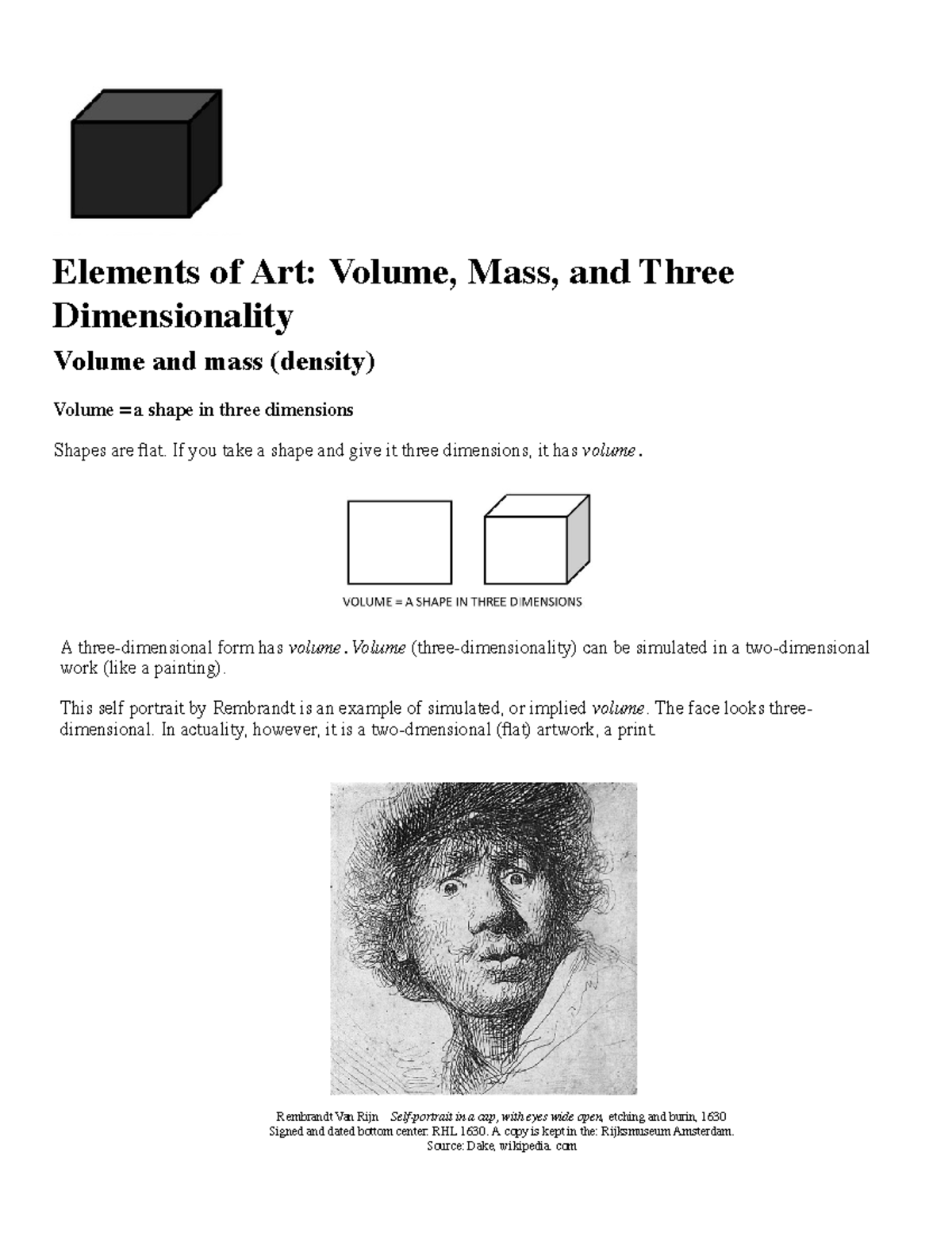 Volume, Mass, and Three Dimensionality Reading Elements of Art