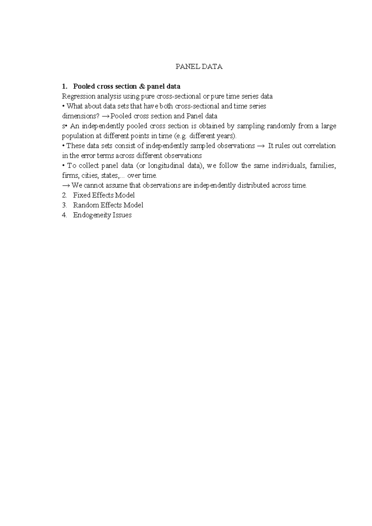 Panel DATA - non - PANEL DATA Pooled cross section & panel data ...
